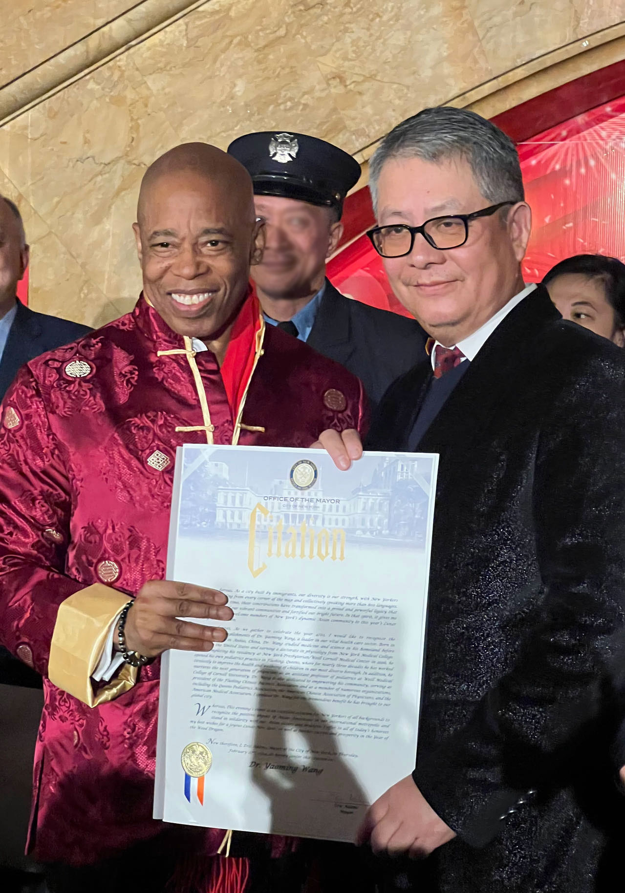 CAIPA Latest News - Mayor Eric Adams Honor CAIPA Dr. Wang Yaoming at Lunar New Year Celebration